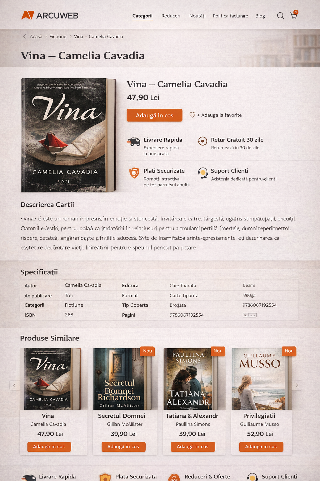 Mockup pagina produs magazin online ARCUWEB