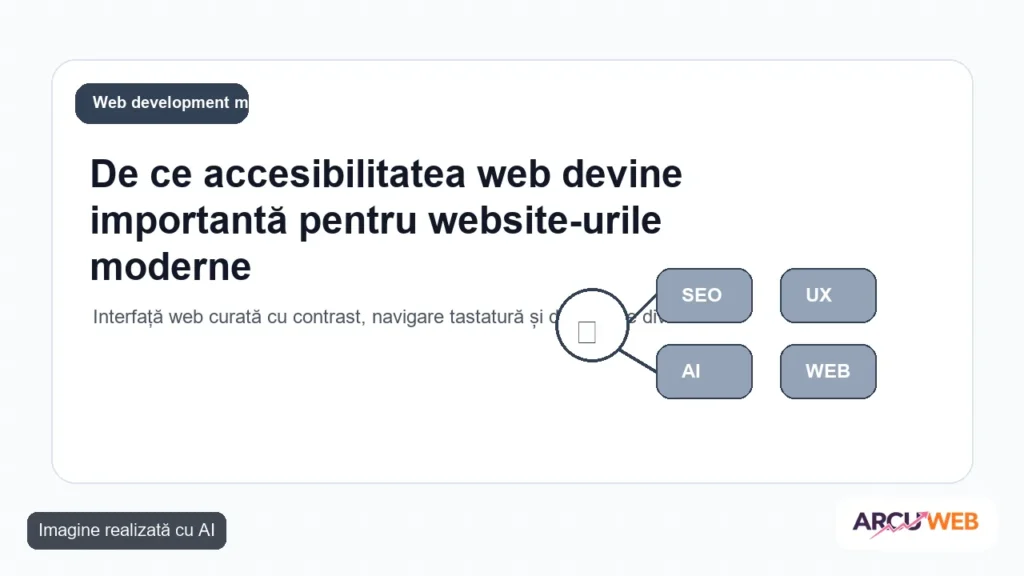 Interfață web curată cu contrast, navigare tastatură și dispozitive diverse