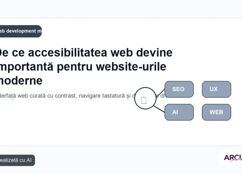 Interfață web curată cu contrast, navigare tastatură și dispozitive diverse