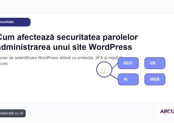 Ecran de autentificare WordPress stilizat cu protecție, 2FA și reguli de acces