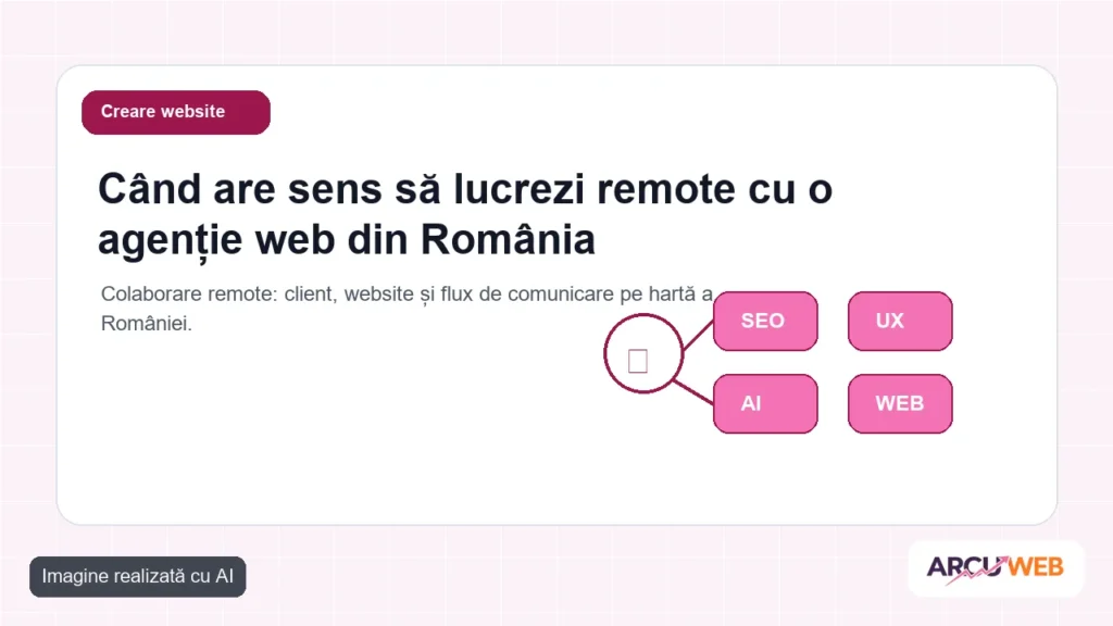 Colaborare remote: client, website și flux de comunicare pe hartă a României