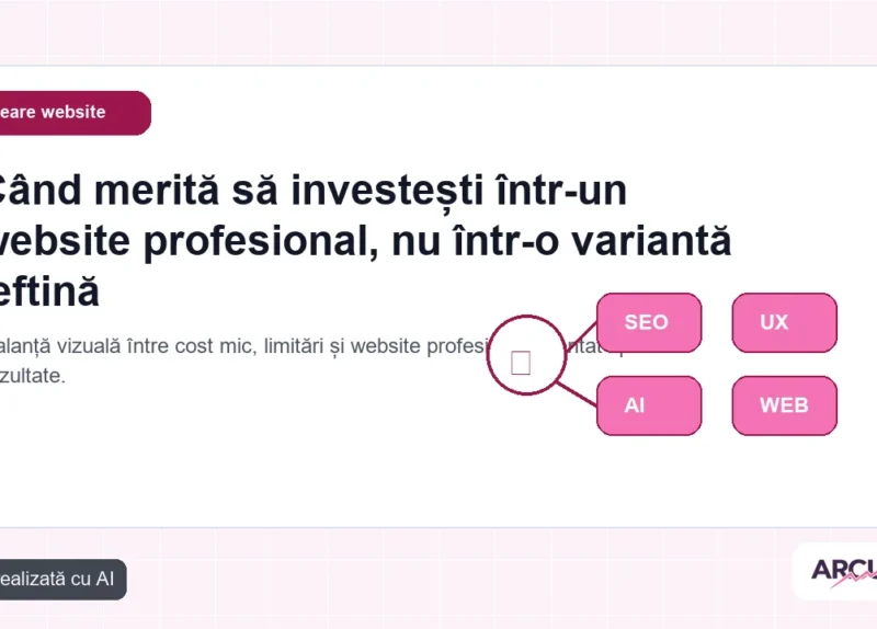 Balanță vizuală între cost mic, limitări și website profesional orientat spre rezultate
