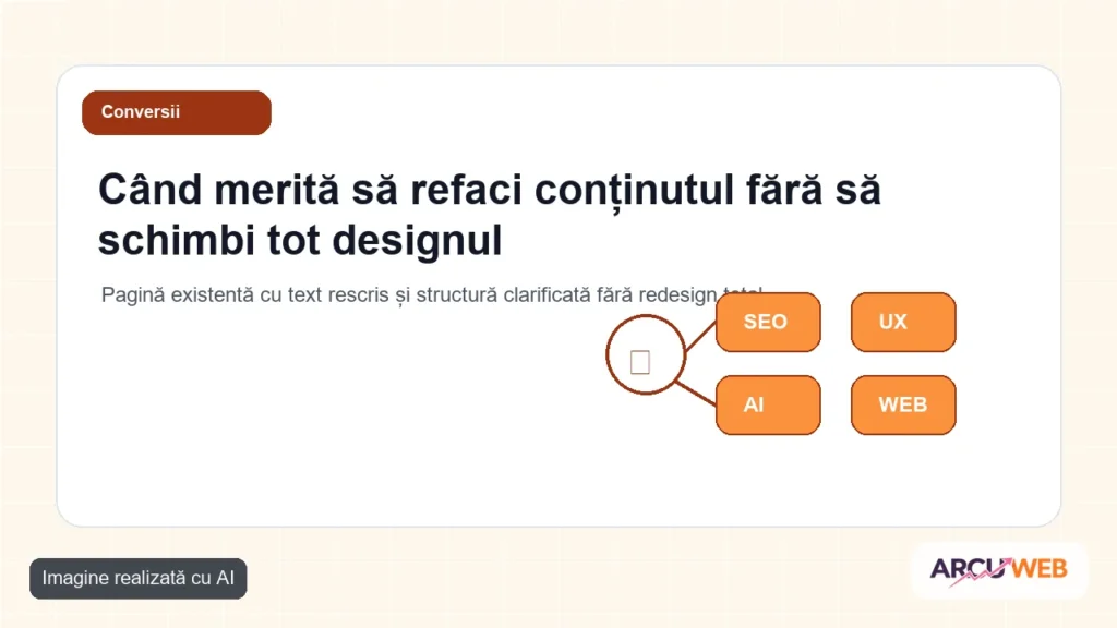 Pagină existentă cu text rescris și structură clarificată fără redesign total