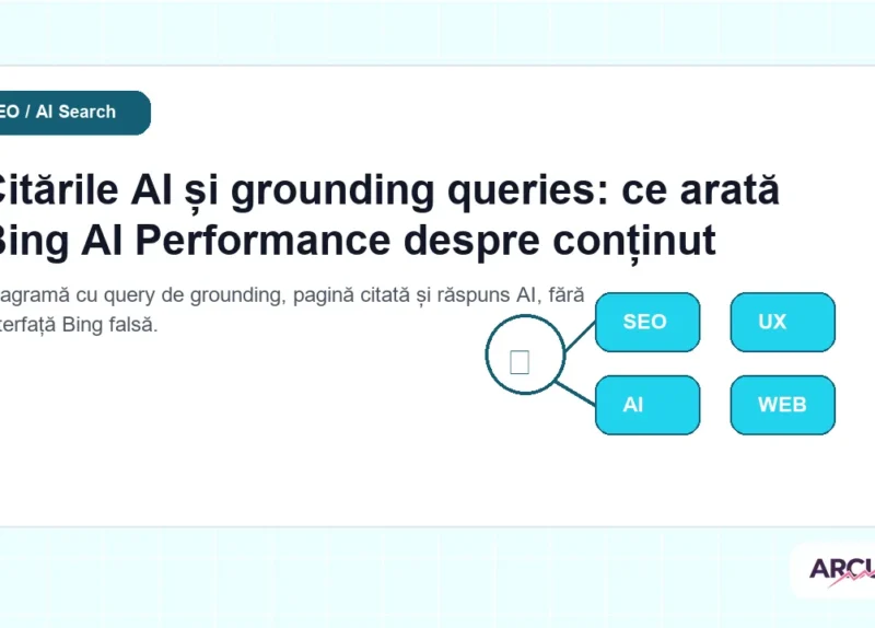 Diagramă cu query de grounding, pagină citată și răspuns AI, fără interfață Bing falsă