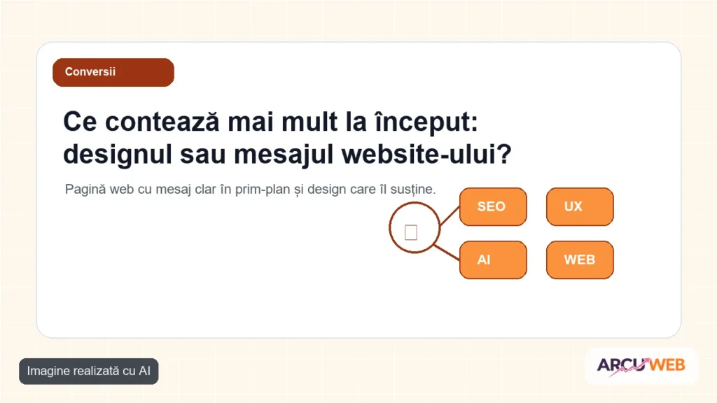 Pagină web cu mesaj clar în prim-plan și design care îl susține