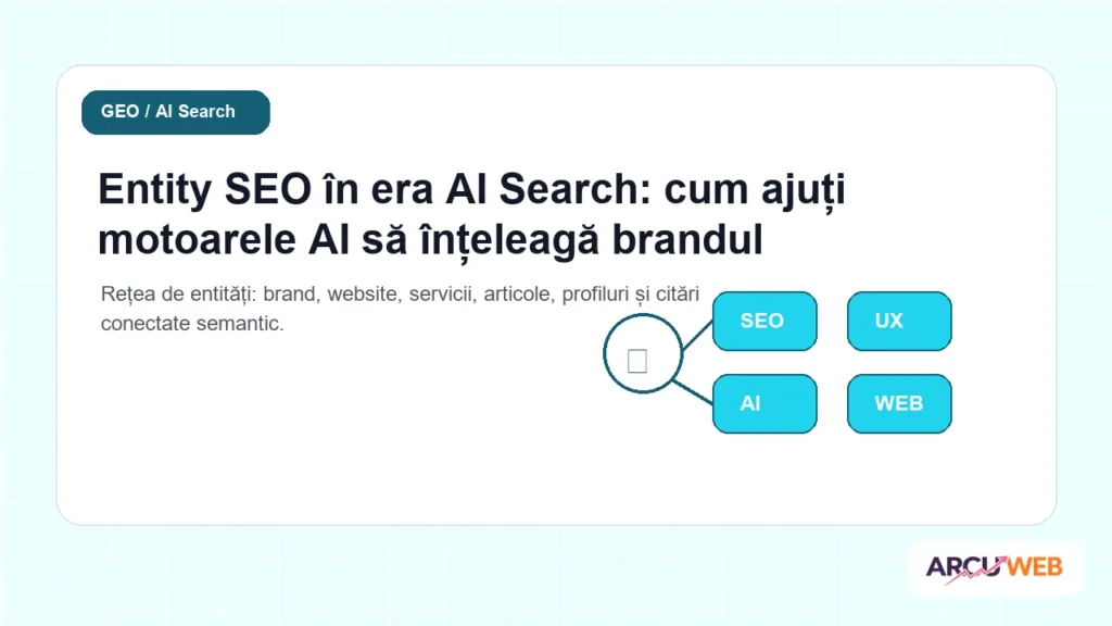 Rețea de entități: brand, website, servicii, articole, profiluri și citări conectate semantic