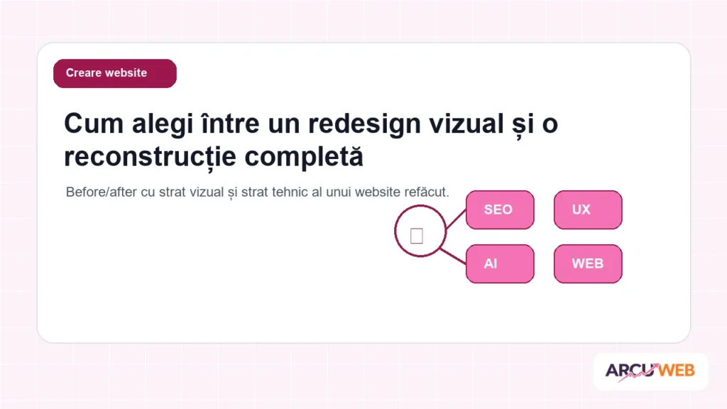 Before/after cu strat vizual și strat tehnic al unui website refăcut