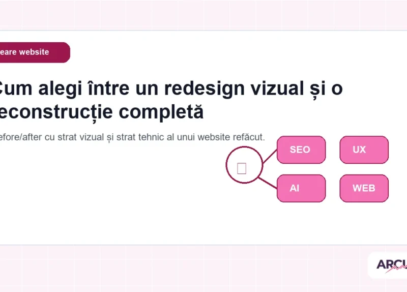 Before/after cu strat vizual și strat tehnic al unui website refăcut