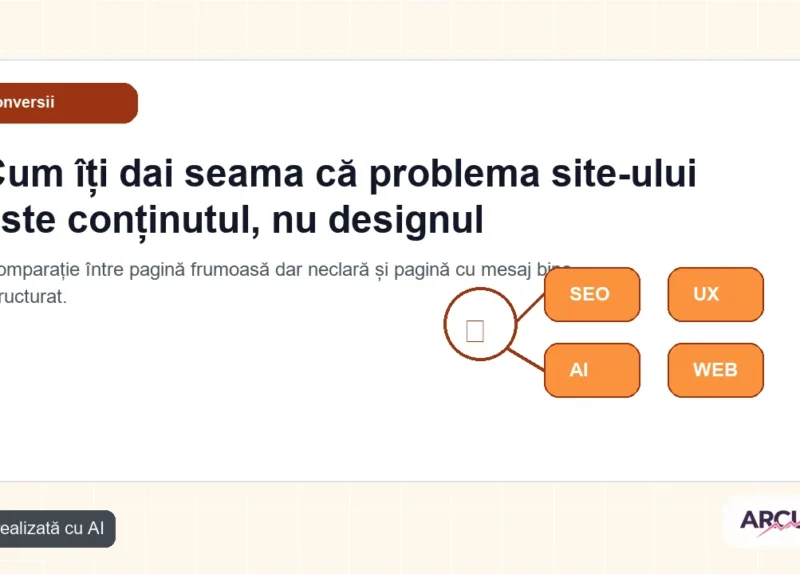 Comparație între pagină frumoasă dar neclară și pagină cu mesaj bine structurat