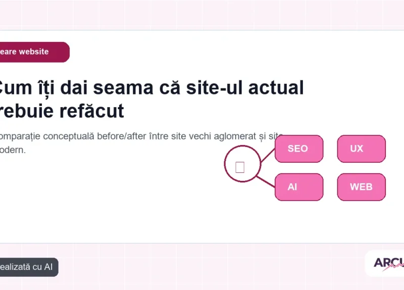 Comparație conceptuală before/after între site vechi aglomerat și site modern