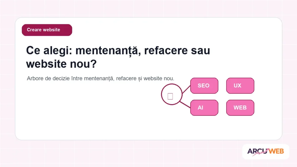 Arbore de decizie între mentenanță, refacere și website nou