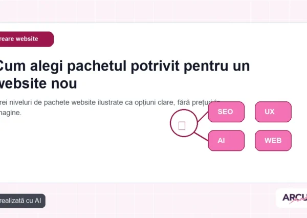 Trei niveluri de pachete website ilustrate ca opțiuni clare, fără prețuri în imagine