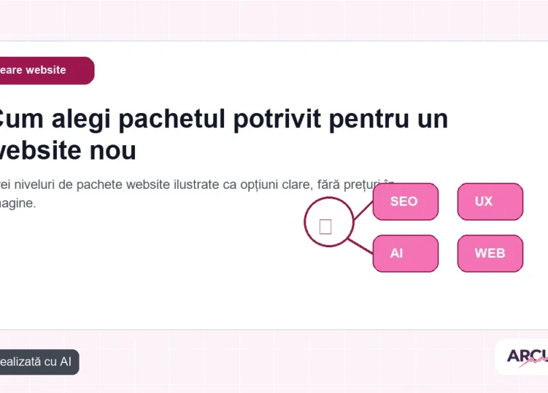 Trei niveluri de pachete website ilustrate ca opțiuni clare, fără prețuri în imagine