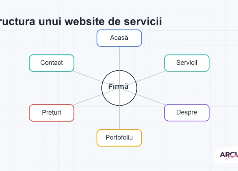 Diagramă cu structura paginilor principale pentru un website de servicii