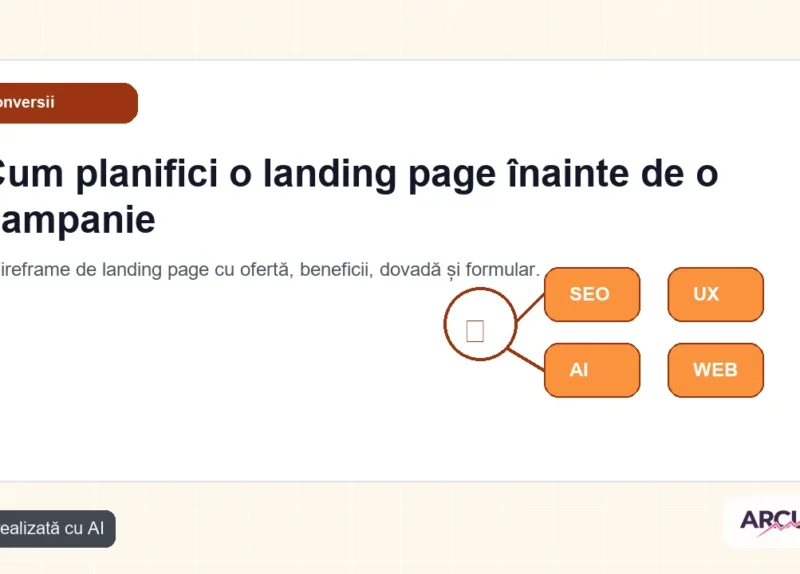 Wireframe de landing page cu ofertă, beneficii, dovadă și formular