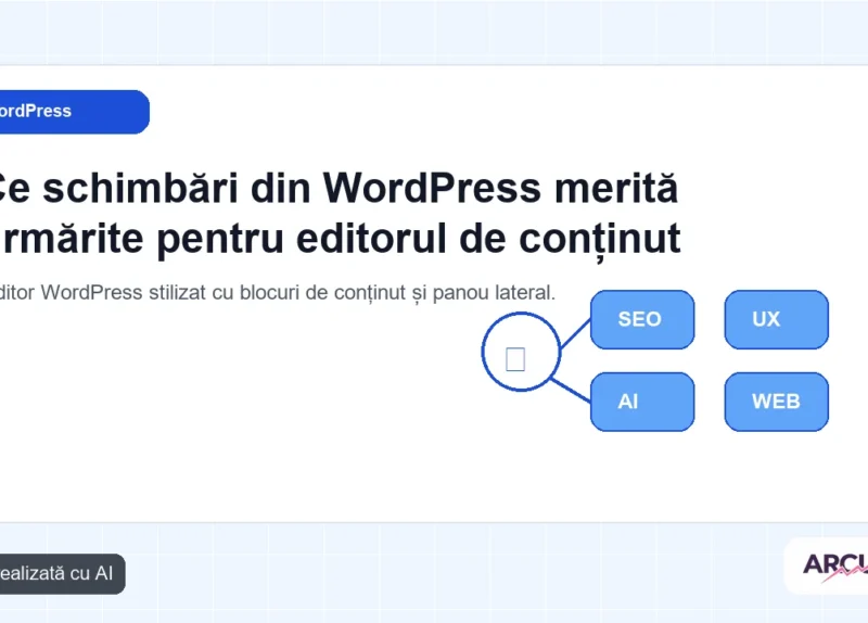 Editor WordPress stilizat cu blocuri de conținut și panou lateral