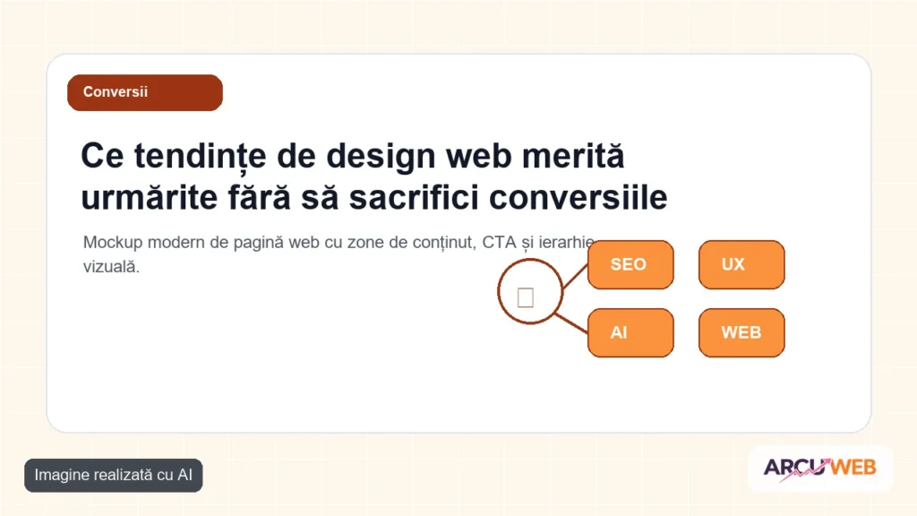 Mockup modern de pagină web cu zone de conținut, CTA și ierarhie vizuală