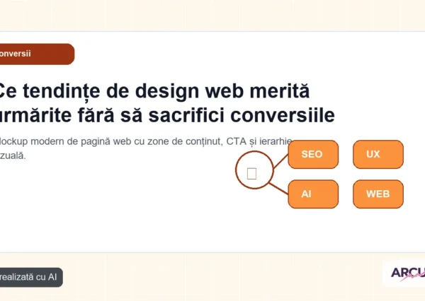 Mockup modern de pagină web cu zone de conținut, CTA și ierarhie vizuală