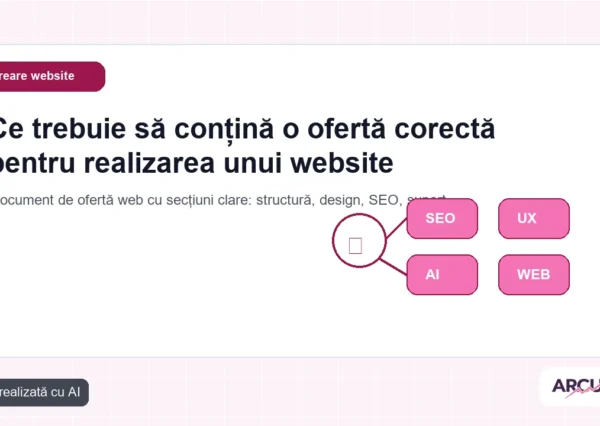 Document de ofertă web cu secțiuni clare: structură, design, SEO, suport