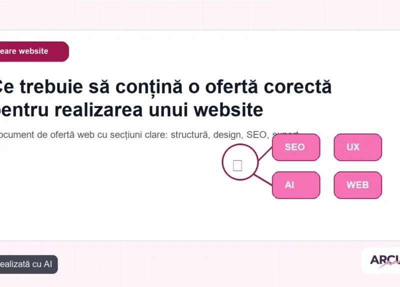 Document de ofertă web cu secțiuni clare: structură, design, SEO, suport