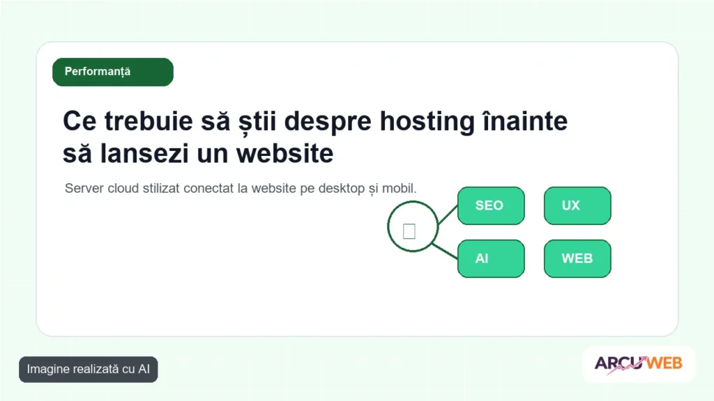 Server cloud stilizat conectat la website pe desktop și mobil