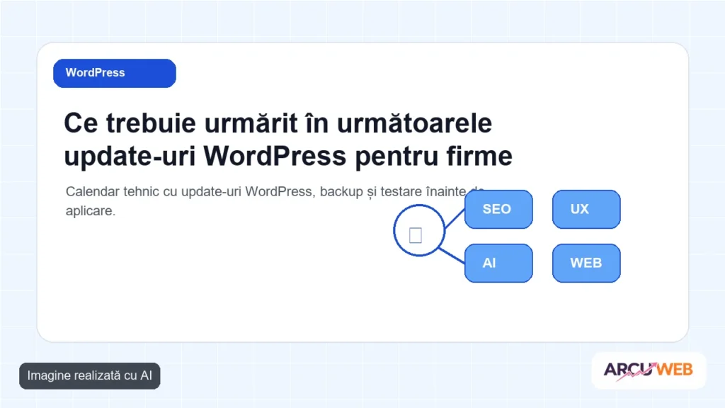 Calendar tehnic cu update-uri WordPress, backup și testare înainte de aplicare