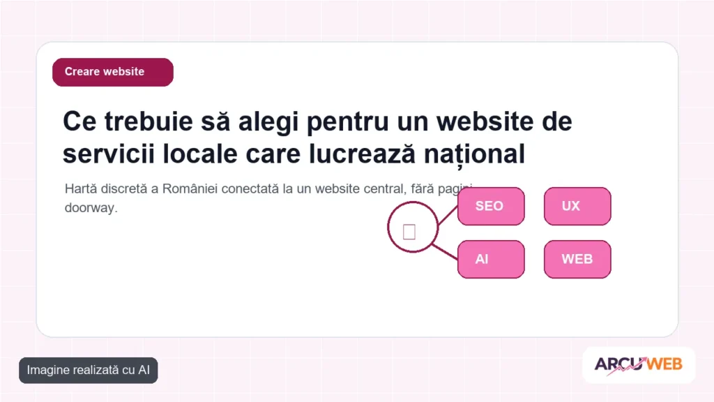 Hartă discretă a României conectată la un website central, fără pagini doorway