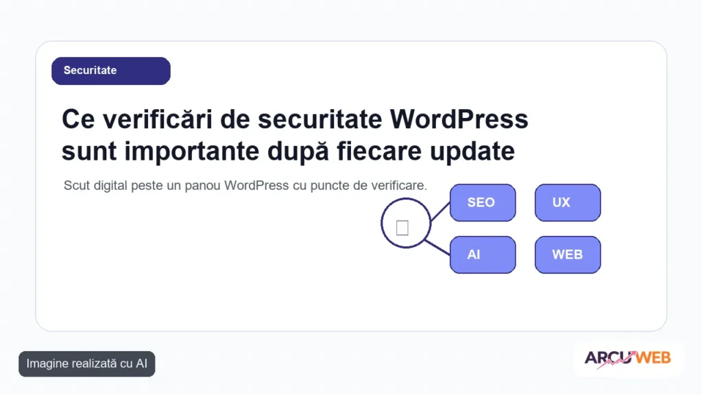 Scut digital peste un panou WordPress cu puncte de verificare