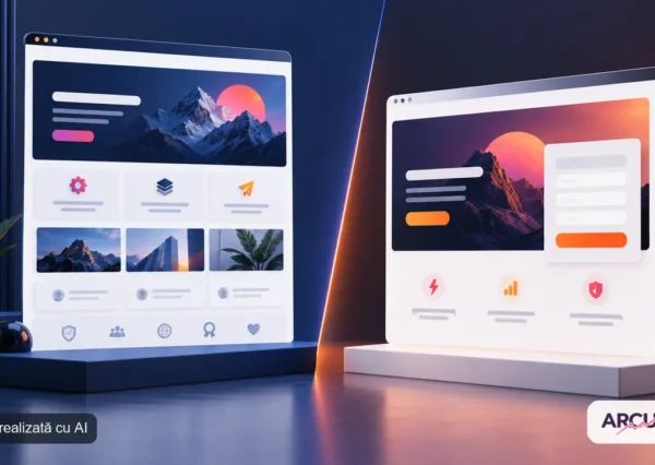Comparație vizuală între website de prezentare și landing page pentru conversii