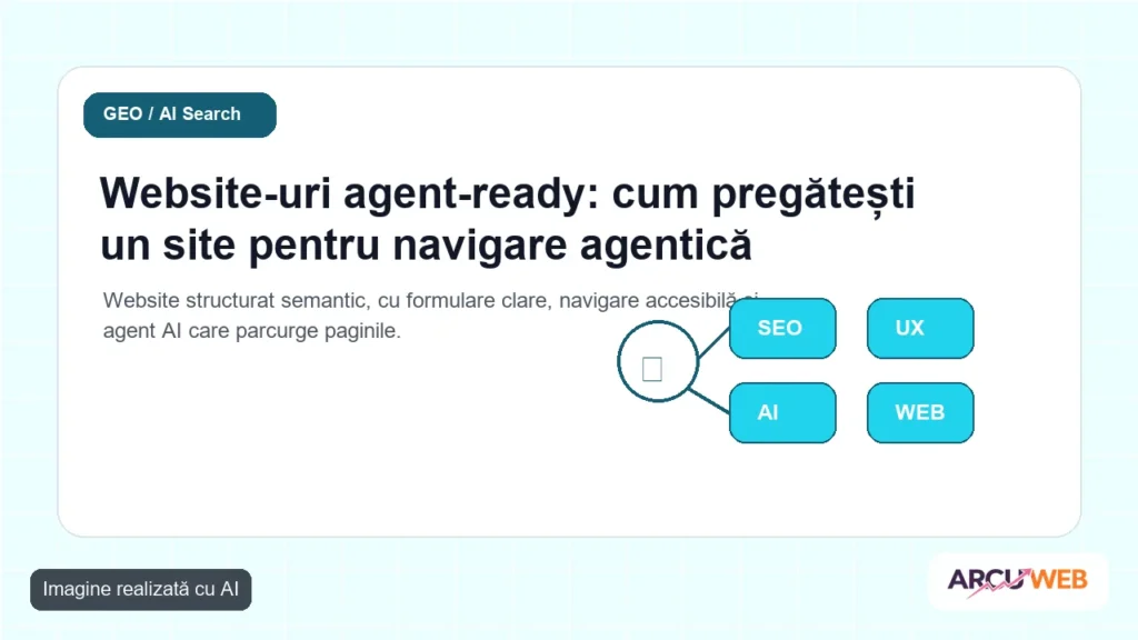 Website structurat semantic, cu formulare clare, navigare accesibilă și agent AI care parcurge paginile